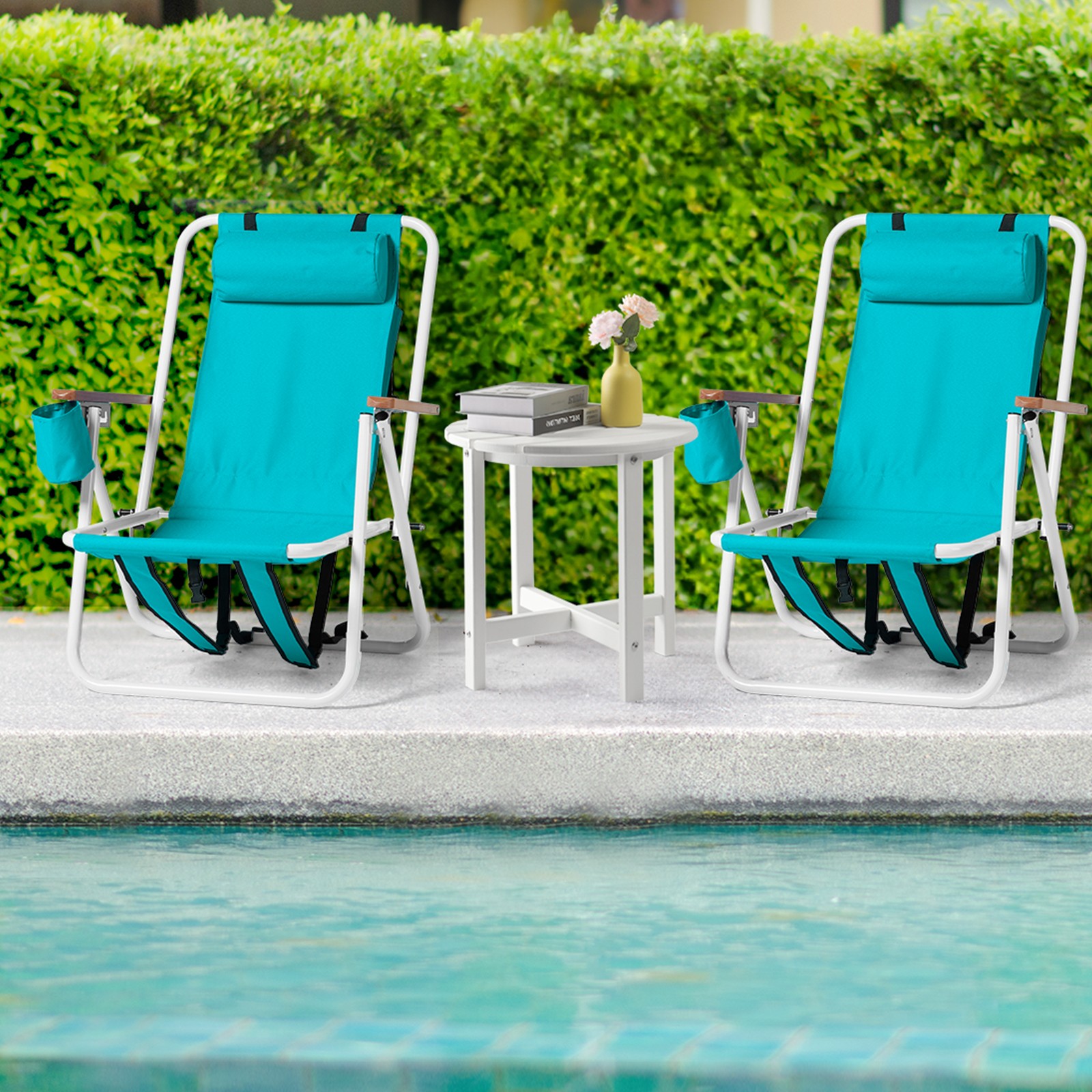 2 Pcs Folding Beach Chair, 4 Position Portable Backpack Camping Chair,Cup Holder gallery