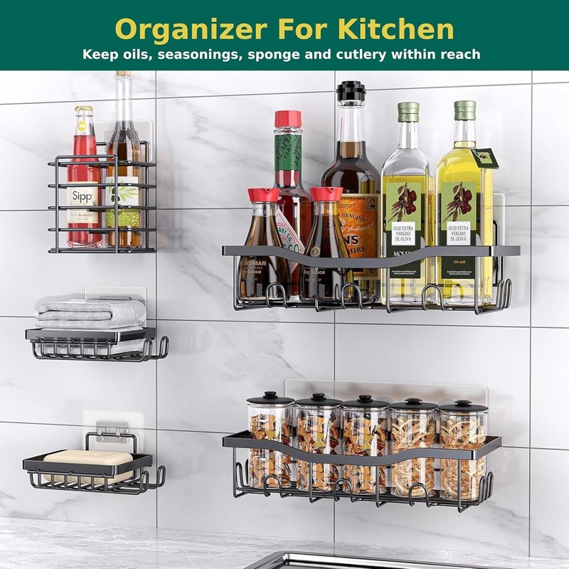 5 Pack Shower Caddy Adhesive Shower Organizer for Bathroom Storage & Kitchen gallery