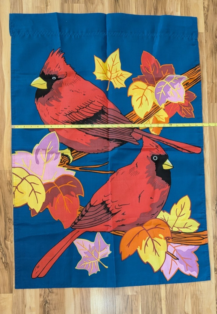 Two Cardinals & Autumn Leaves Fall Yard House Classroom Flag 41 x 29 Inches gallery