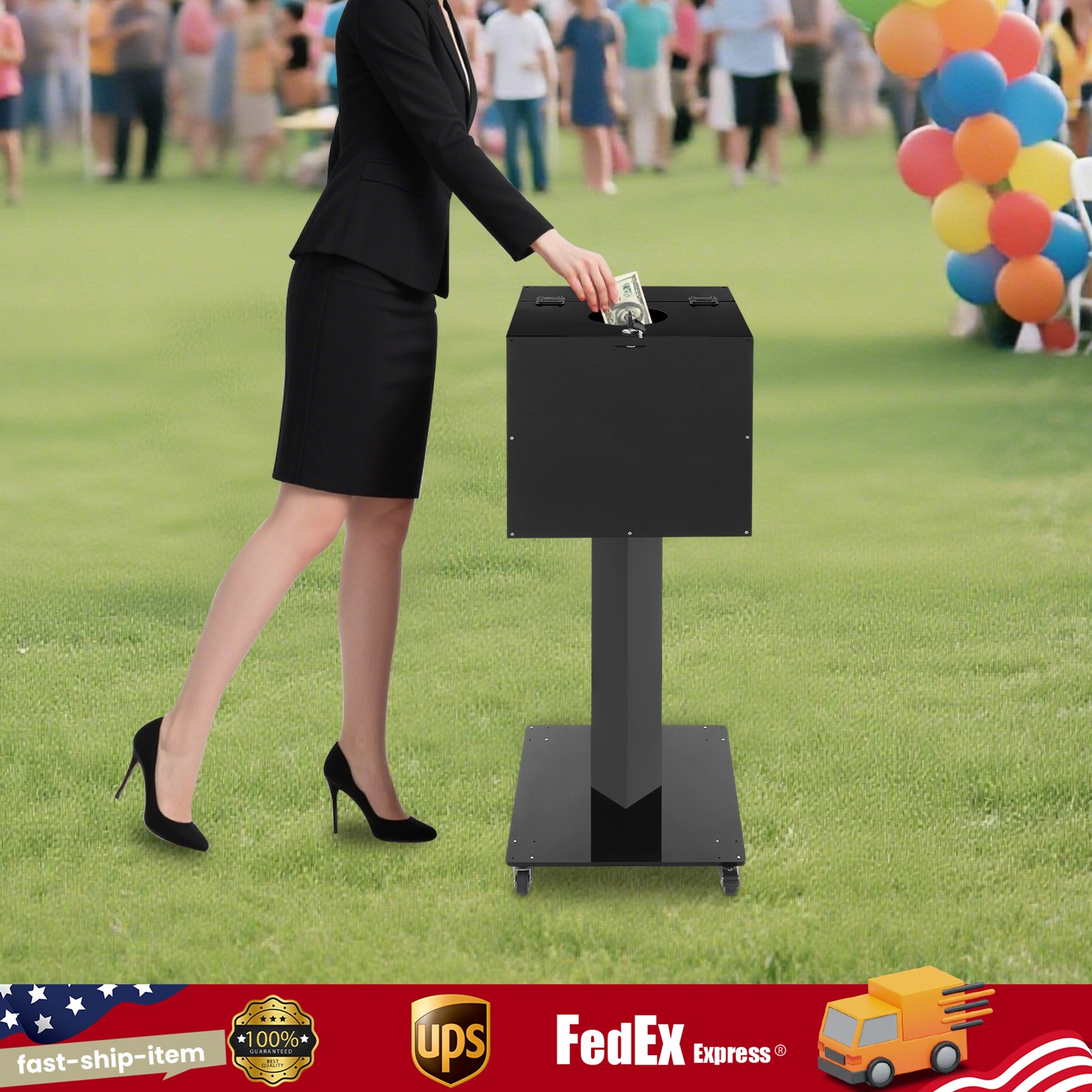 Suggestion Box Floor Standing Offering Box Donation Box w/ Wheels,Lock,Key gallery