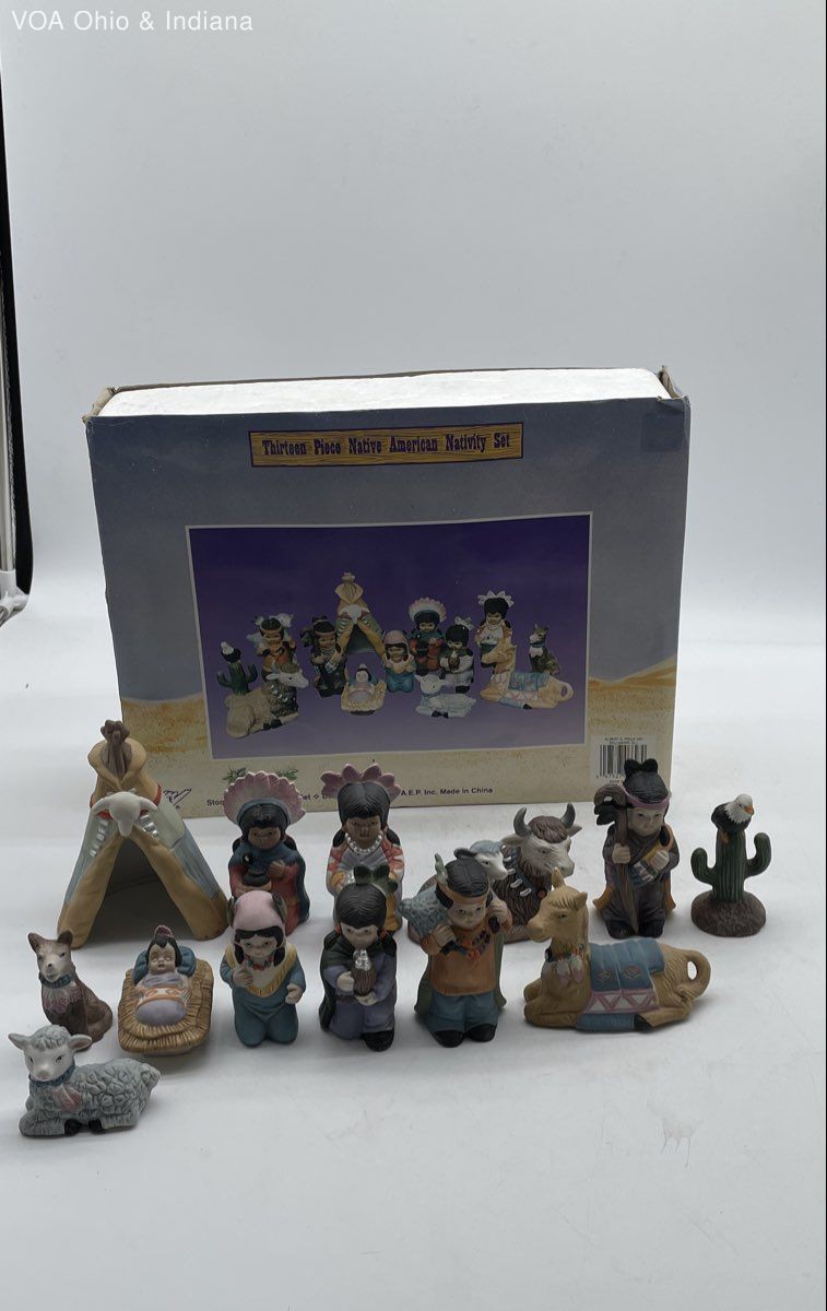 Albert E. Price Native American Nativity Set 13 Piece Ceramic Vintage With Box gallery