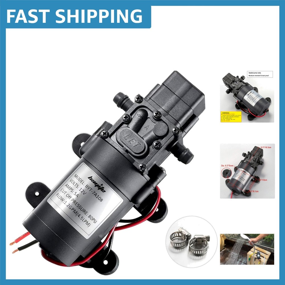 Compact 12V Diaphragm Pump with 1.2 GPM Flow for Marine Projects & Weed Control