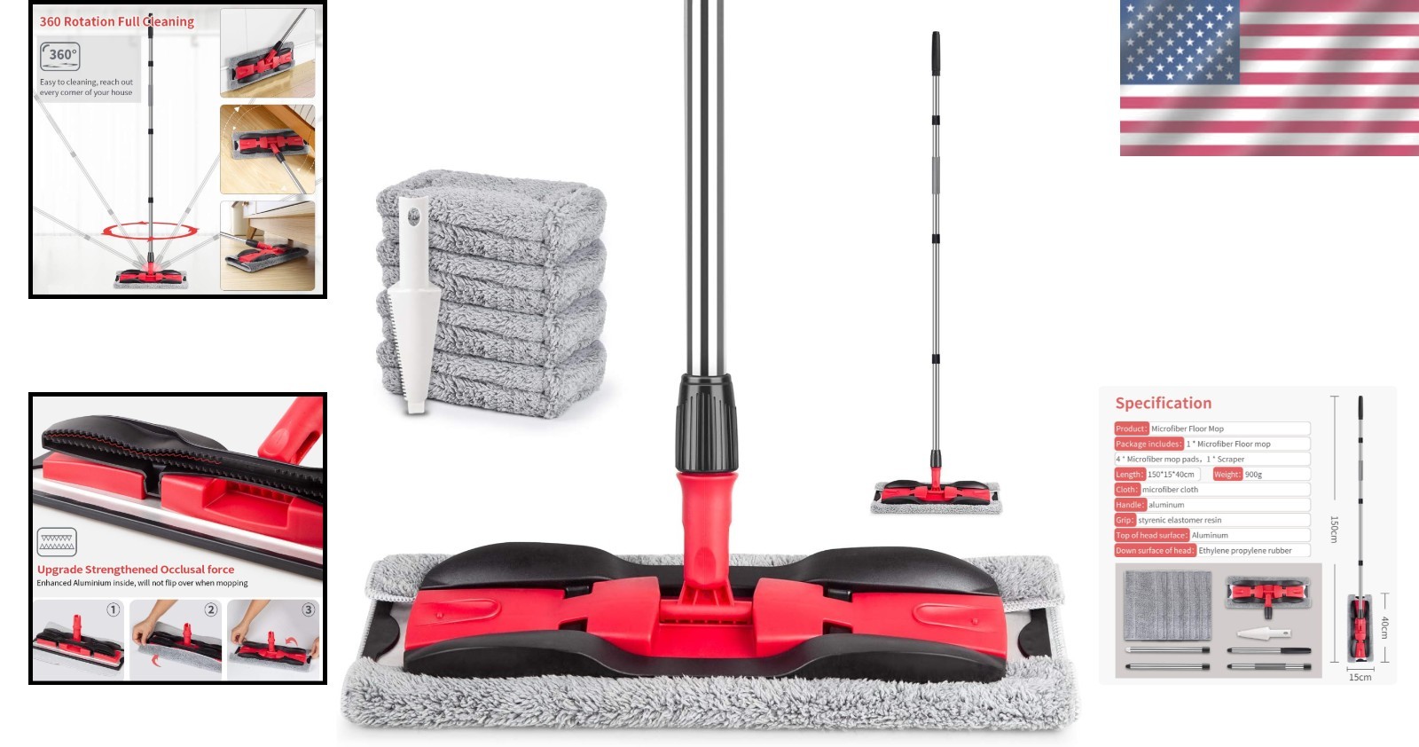 Durable 59" Microfiber Mop with 4 Washable Pads for Hardwood & Tile Cleaning gallery