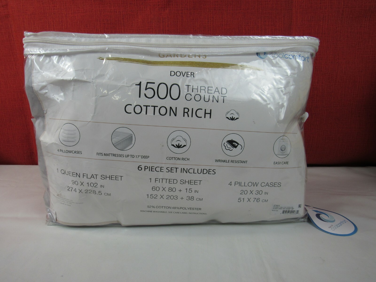 Kensington Garden Dover 1500 Thread Count Cooling 6pc Queen Sheet Set, Grey gallery