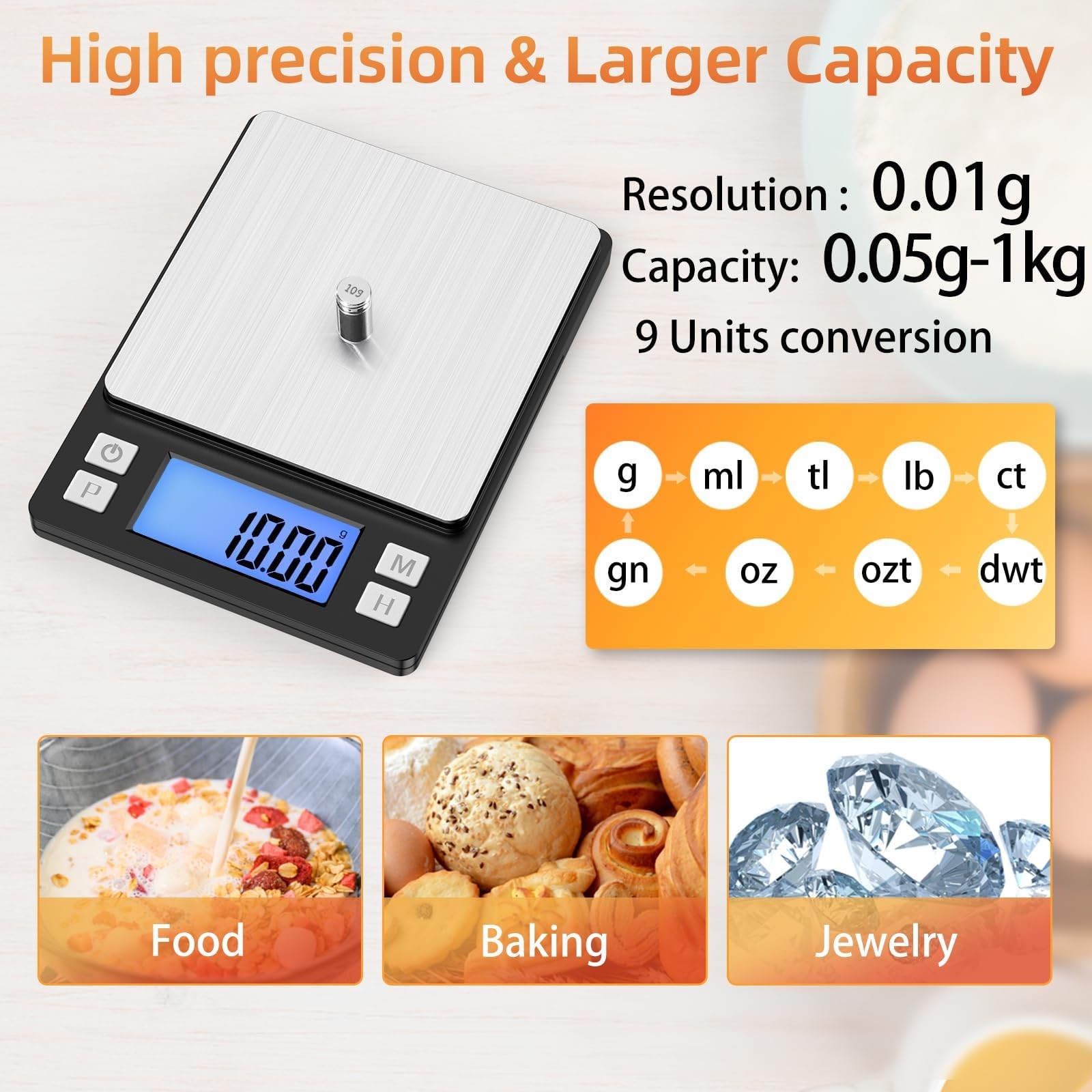 0.01g Small Digital Gram Scale, USB Rechargeable, Upgraded 1kg Jewelry Scale ... gallery