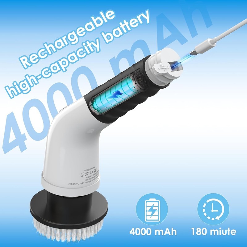 Electric Spin Scrubber, Cordless Cleaning Brush with 180 Min Runtime, 3-Speed, 7 gallery