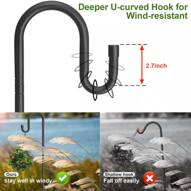 78 In. Adjustable Black Steel Rustproof Garden Hook W/ 5 Prongs for Hanging Bird gallery