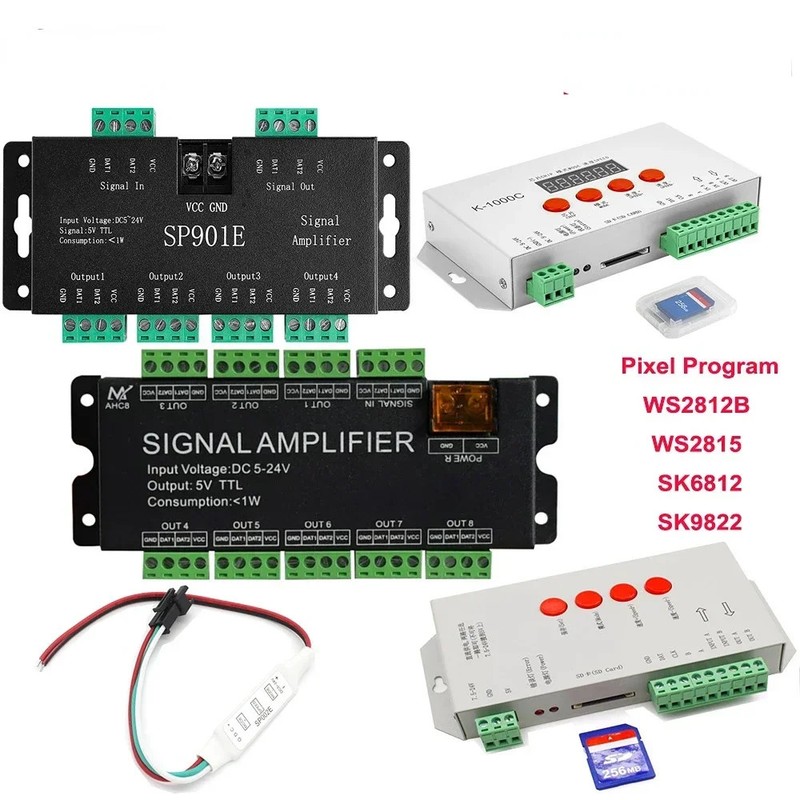T1000S K1000C Card Pixels LED Controller For WS2801 2811 WS2812B SK6812 DC5~24V gallery