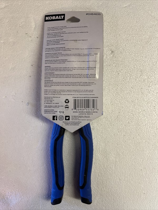 1 Kobalt 0464635 High Leverage Design Durable Chrome Steel 8" Linesman Pliers gallery