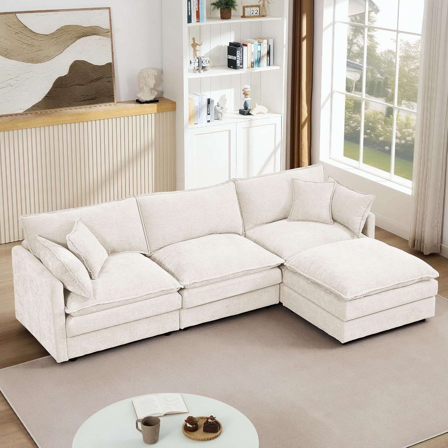 105" Sectional Modular Sofa Cloud Couch Convertible L-Shape Sofa with Ottoman gallery