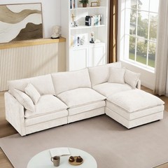 105″ Sectional Modular Sofa Cloud Couch Convertible L-Shape Sofa with Ottoman