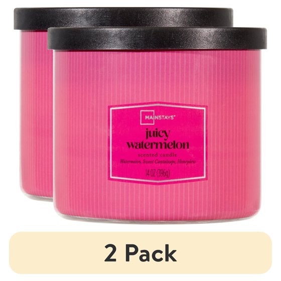 2 pack Mainstays 3-Wick Textured Wrapped Juicy Watermelon Scented Candle, 14 oz