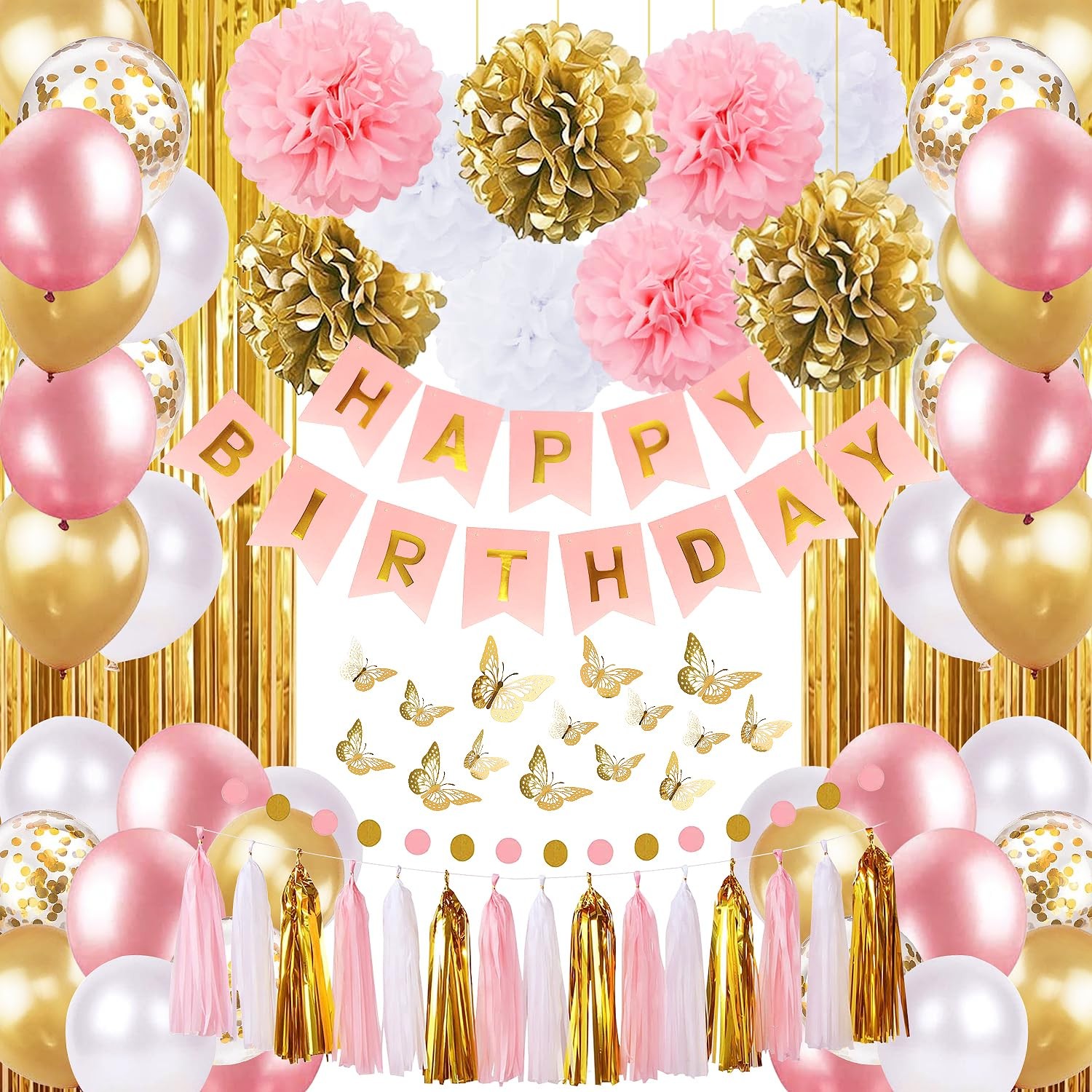 Pink and Gold Birthday Party Decorations for Women with Happy Birthday gallery