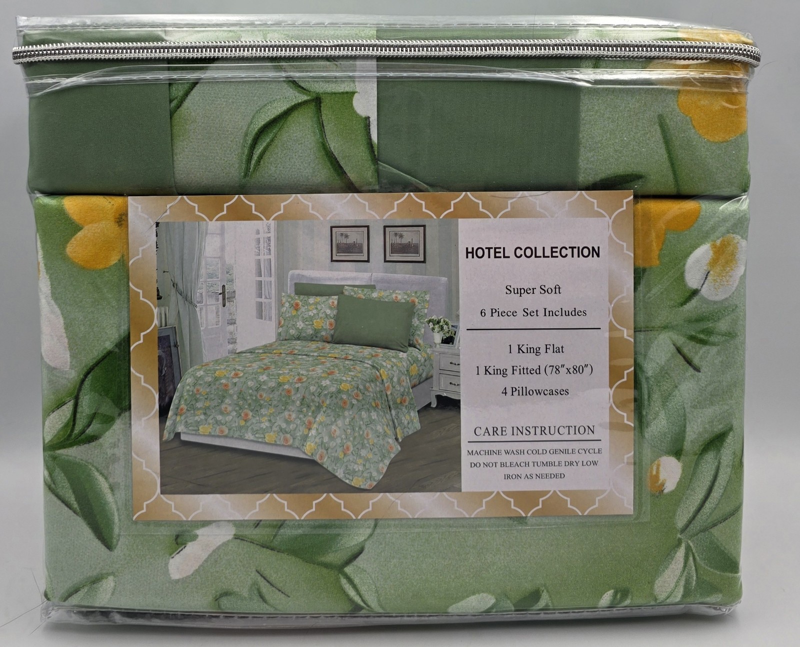 Clara Hotel Collection 100% Cotton 6-Piece King Size Floral Pattern Sheet Set gallery