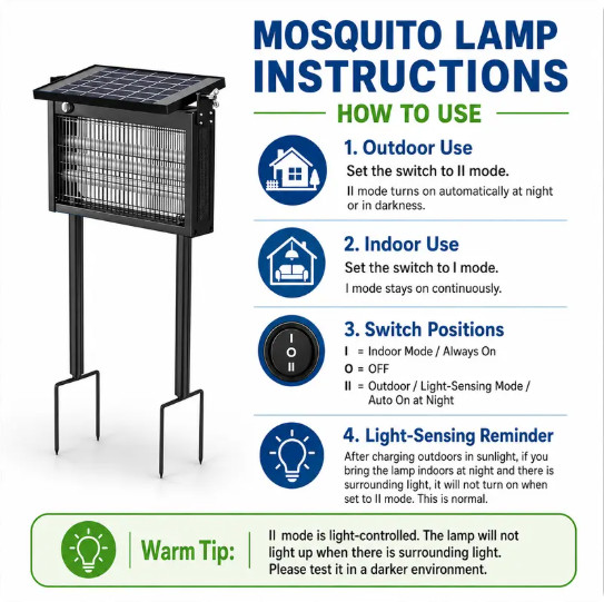 Solar Bug Zapper Outdoor Waterproof Mosquito Fly Killer Smart Sensor Solar Recha gallery