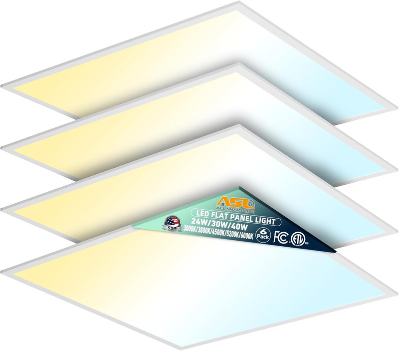 2X2 LED Flat Panel Light 6-Pack, Dimmable, 5CCT Options (3000K-6000K), 24W/30W/4 gallery