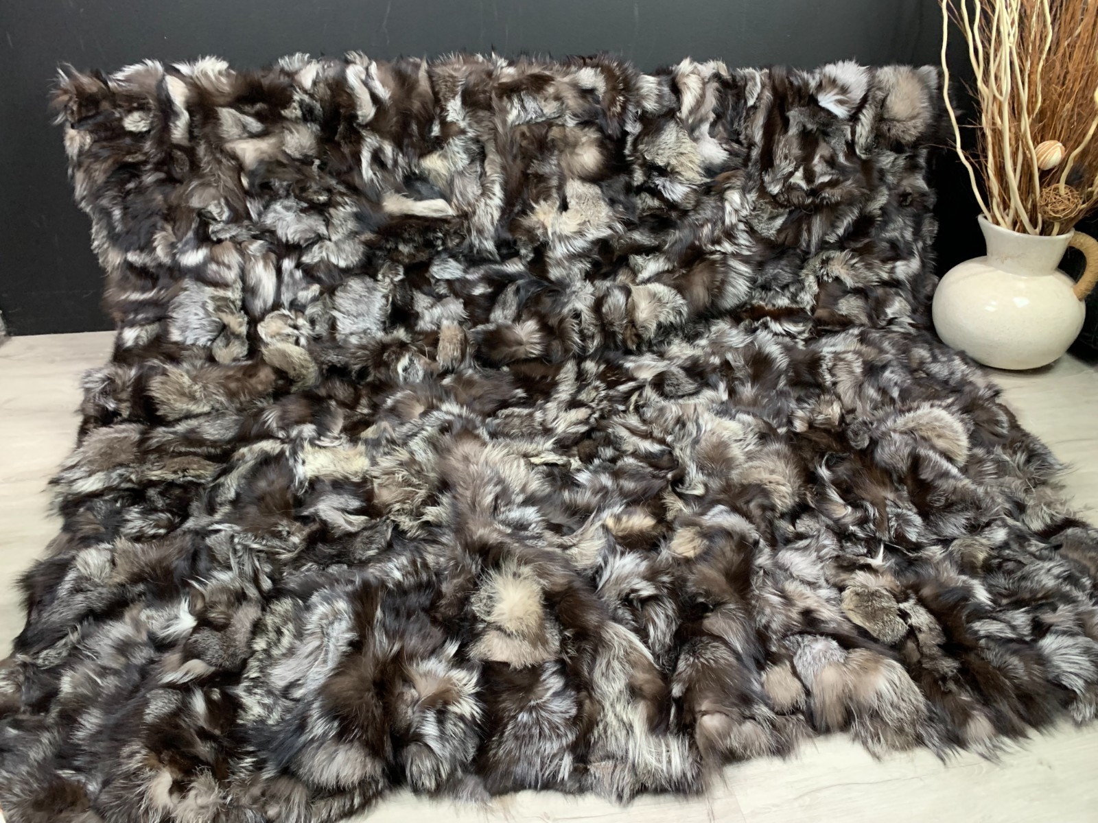 NEW Authentic Real Fox Fur Throw 82'' x 80'' with Crafted from Patchwork Pieces gallery