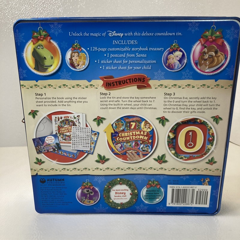 DISNEY Advent 7 Days Until Christmas Countdown BOOK Locking Tin Sticker NEW Gift gallery