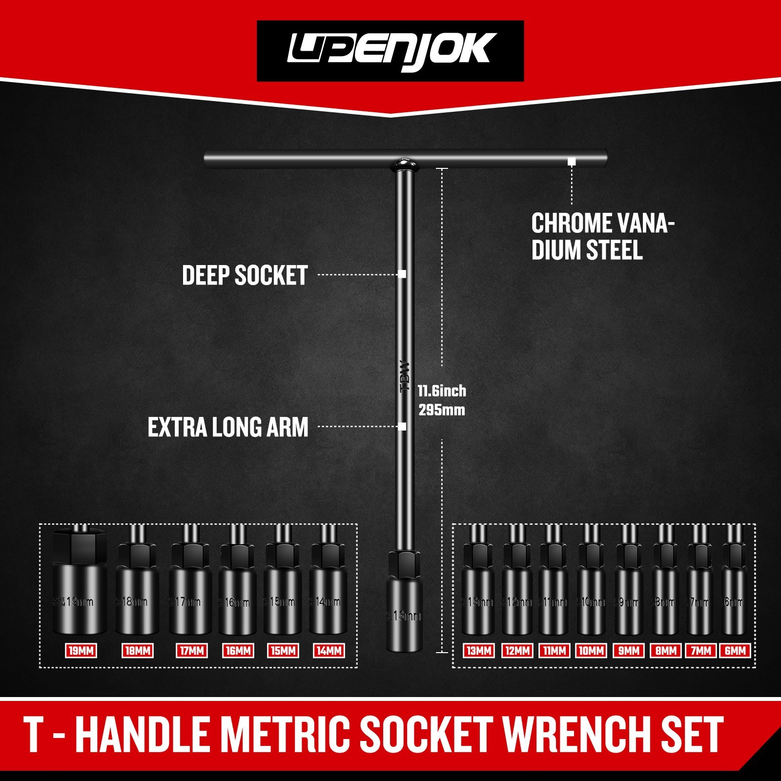 14-Piece Metric (6-19mm) T-Handle Socket Wrench Set, CR-V Steel Socket handles gallery