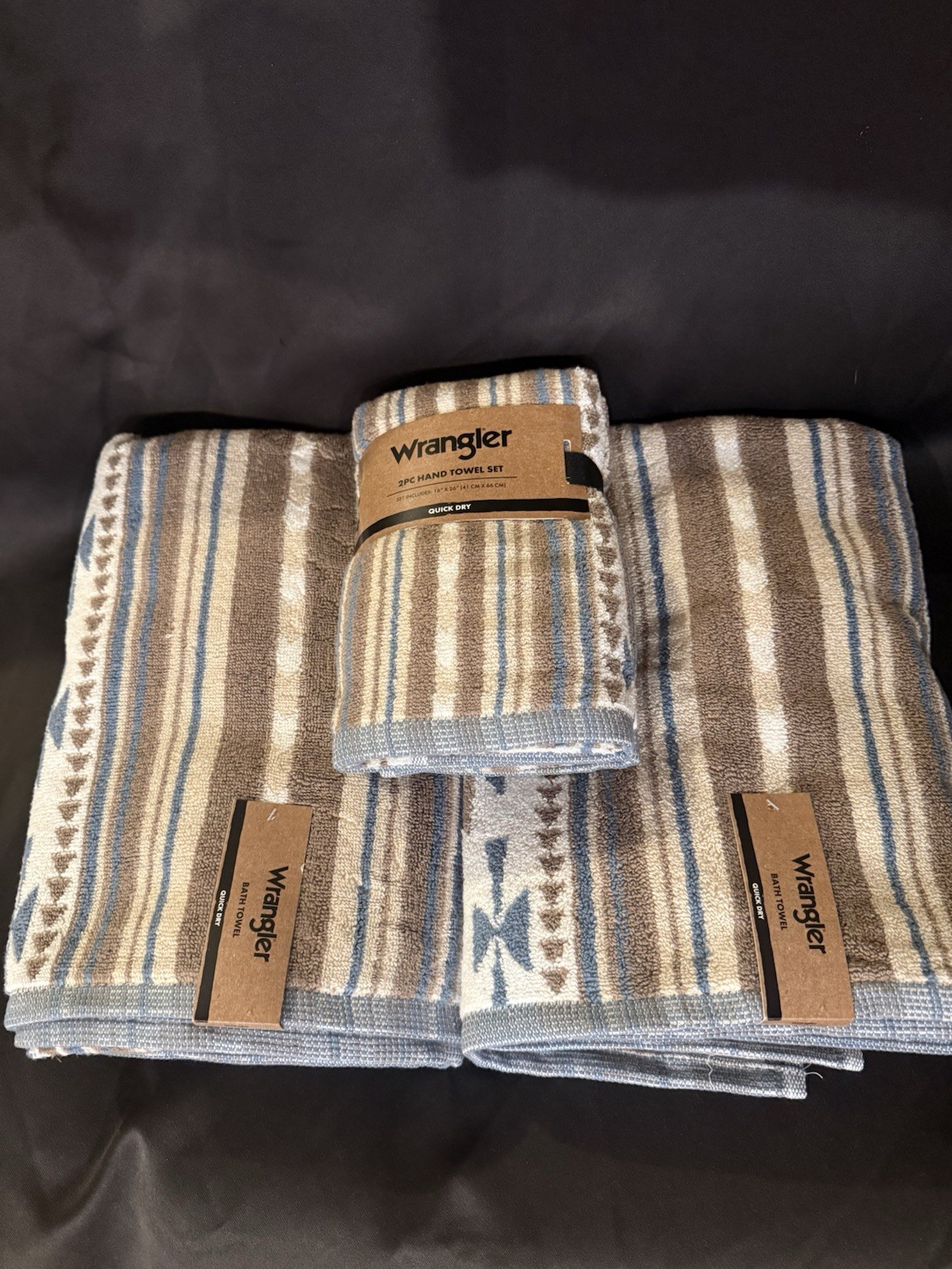 Wrangler 2-Bath & 2-Hand Towel Set Aztec Soft Western Blue/Tan - “Westmount” gallery
