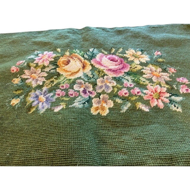 Handcrafted Needlepoint Floral Panel Unisex 23x14 Green Excellent Vintage Rose gallery
