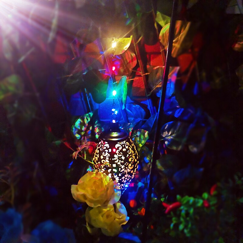 Solar Lantern Multicolor LED Lights Metal Lamp Waterproof Garden Hanging Decor gallery