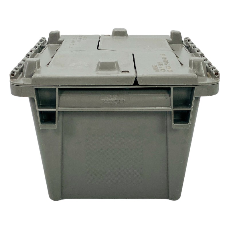 Orbis Plastic Tote Crate Attached Lid Flip Top 70 Lb Load Capacity gallery