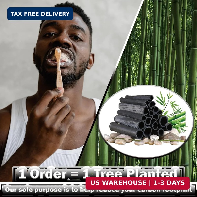 10 Count Bamboo Toothbrush (Soft+Medium) Charcoal Toothbrushes, Natural Wood Too gallery