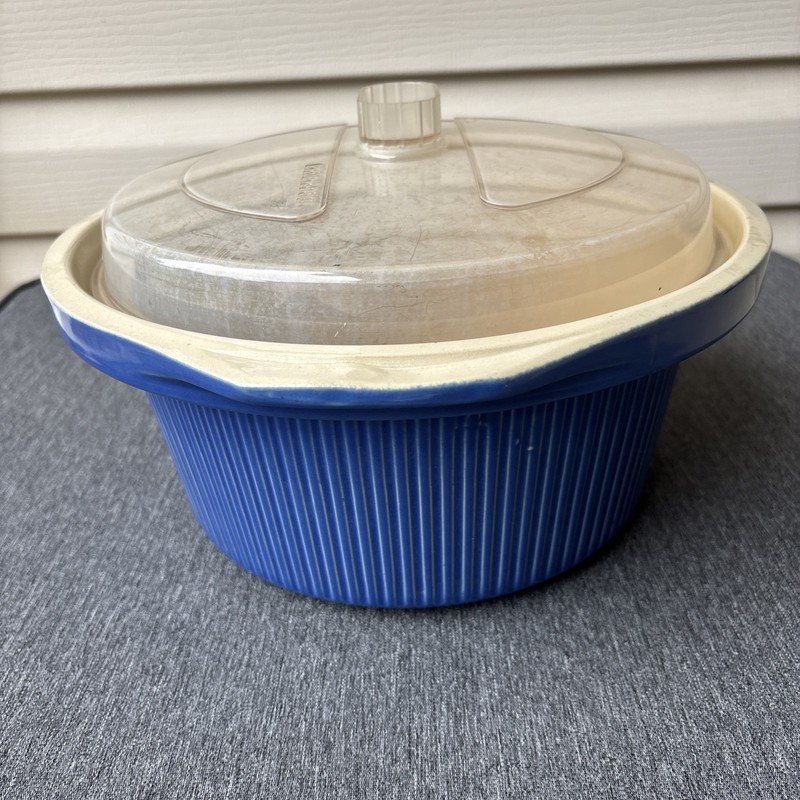 Rival 5 Qt Crock Pot Stoneware ** Insert Bowl Server D-256-762 Blue With Lid** gallery