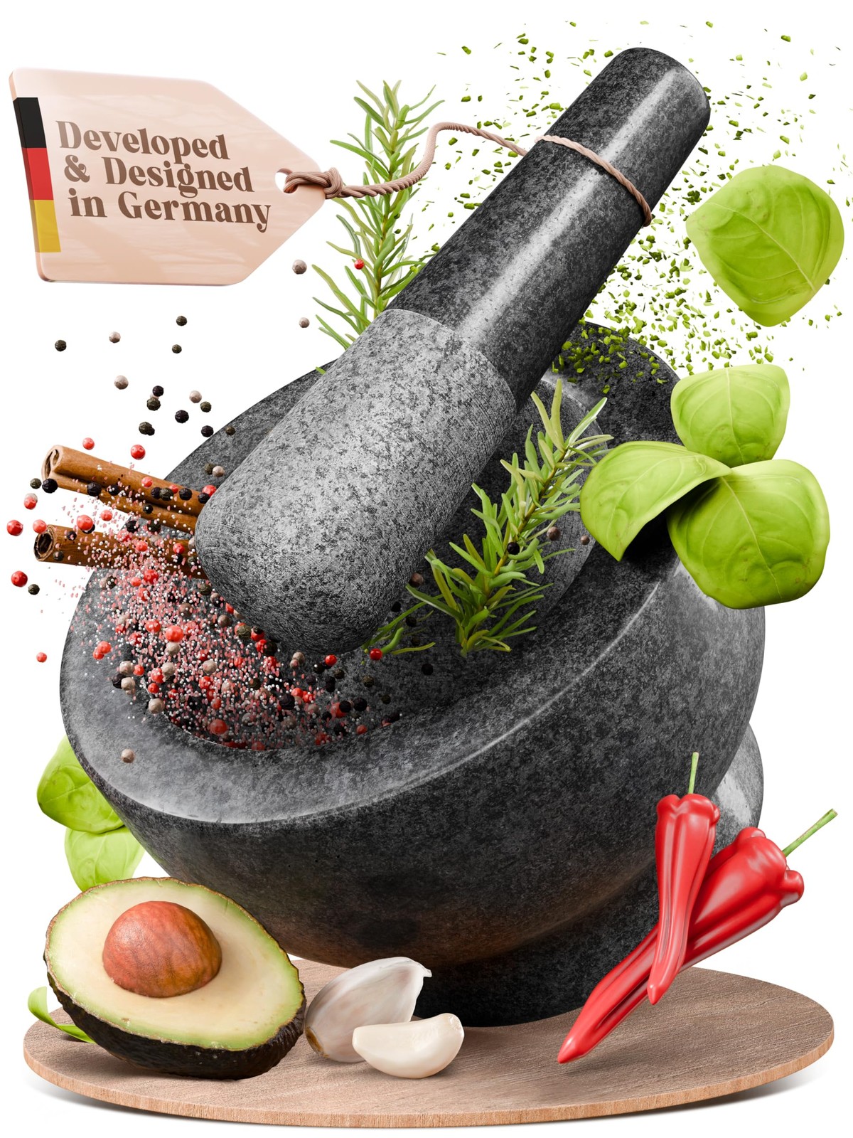 ChefSofi Mortar and Pestle Set - Black Polished Granite - gallery