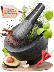 ChefSofi Mortar and Pestle Set – Black Polished Granite –