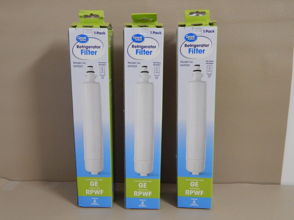 Great Value Refrigerator Filter GVF033 - Fits GE RPWF - Lot Of 3 New NIB