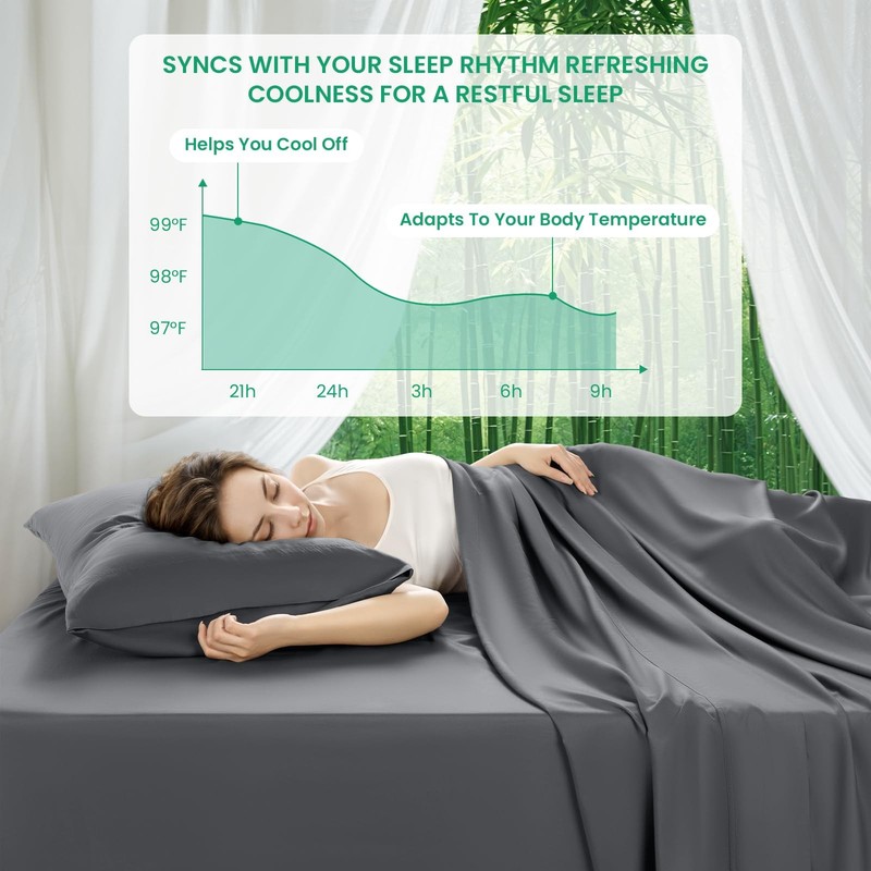 100% Viscose Derived from Bamboo_Sheets Queen Size, Ultra Breathable & Coolin... gallery