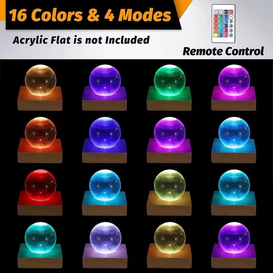 Square Wood Led Display Base Wood Light Lamp Base Stand with Remote Multicolor gallery