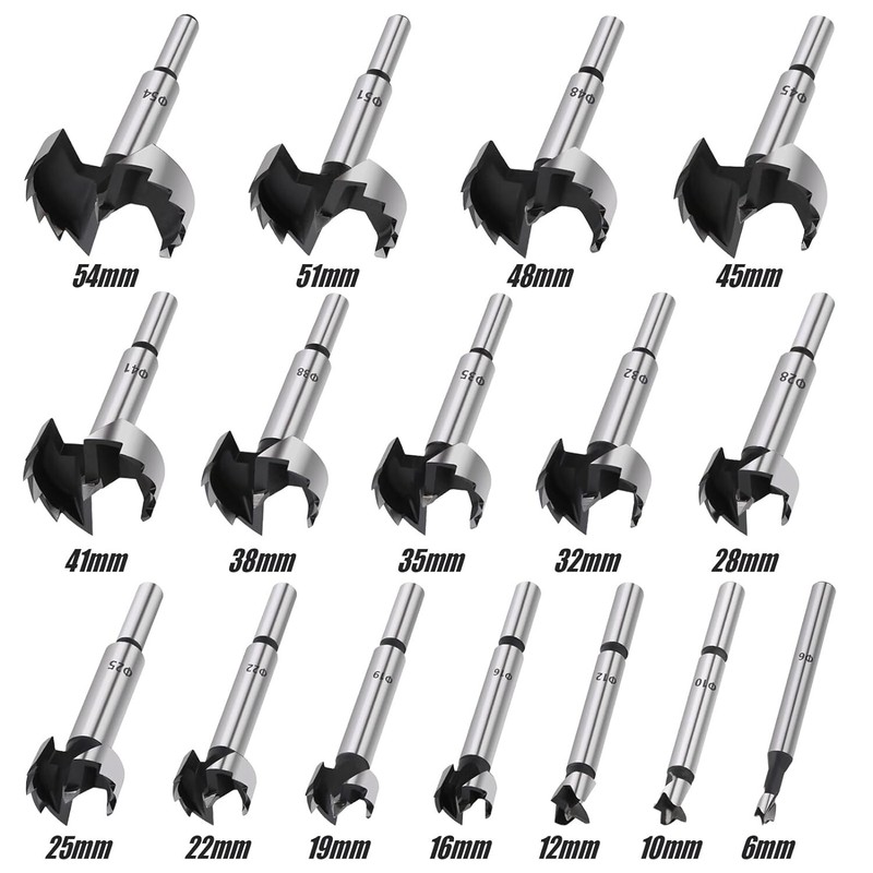 16Pcs 6-54mm Forstner Woodworking Drill Bit Set Boring Hole Saw Cutter Wood Tool gallery