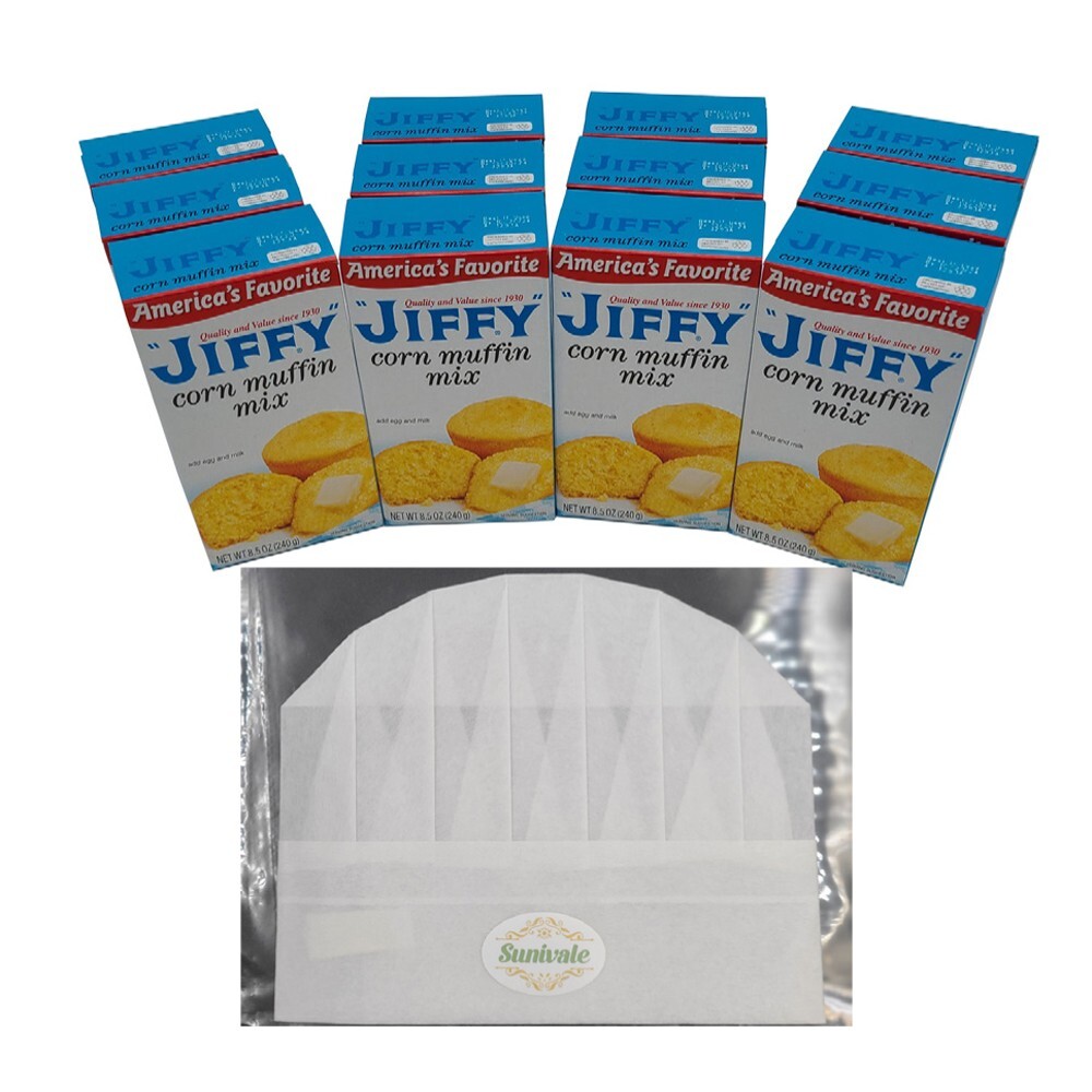12 Boxes Jiffy Cornbread Mix and a Sunivale Chef Hat Each Box Makes 6 Muffins!
