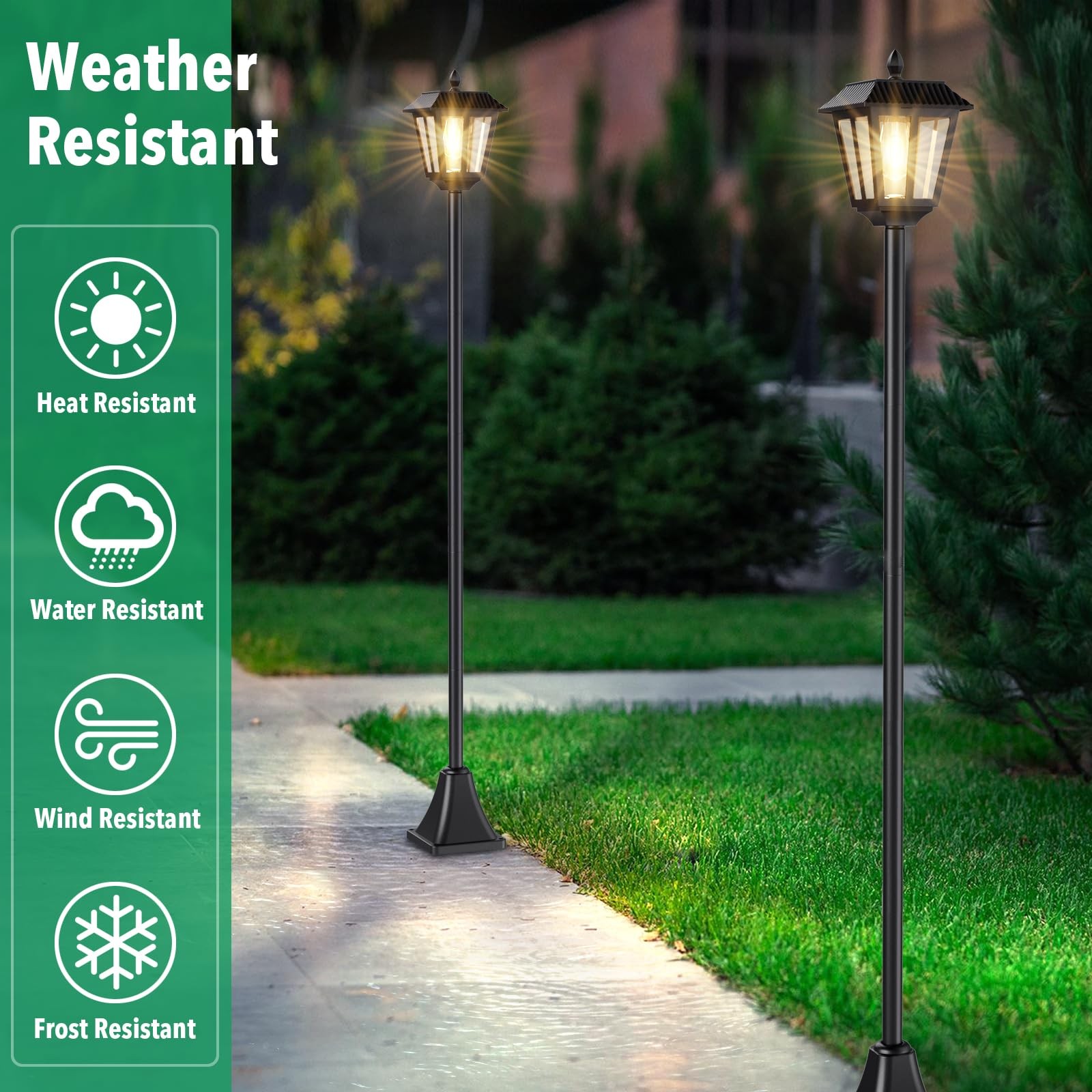 Solar Lamp Post Light 68 3000K Warm White IP45 Waterproof 2PK Outdoor Lights gallery