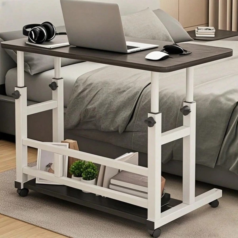Adjustable Height Rolling Desk with Storage Shelves Mobile Laptop Stand Black gallery