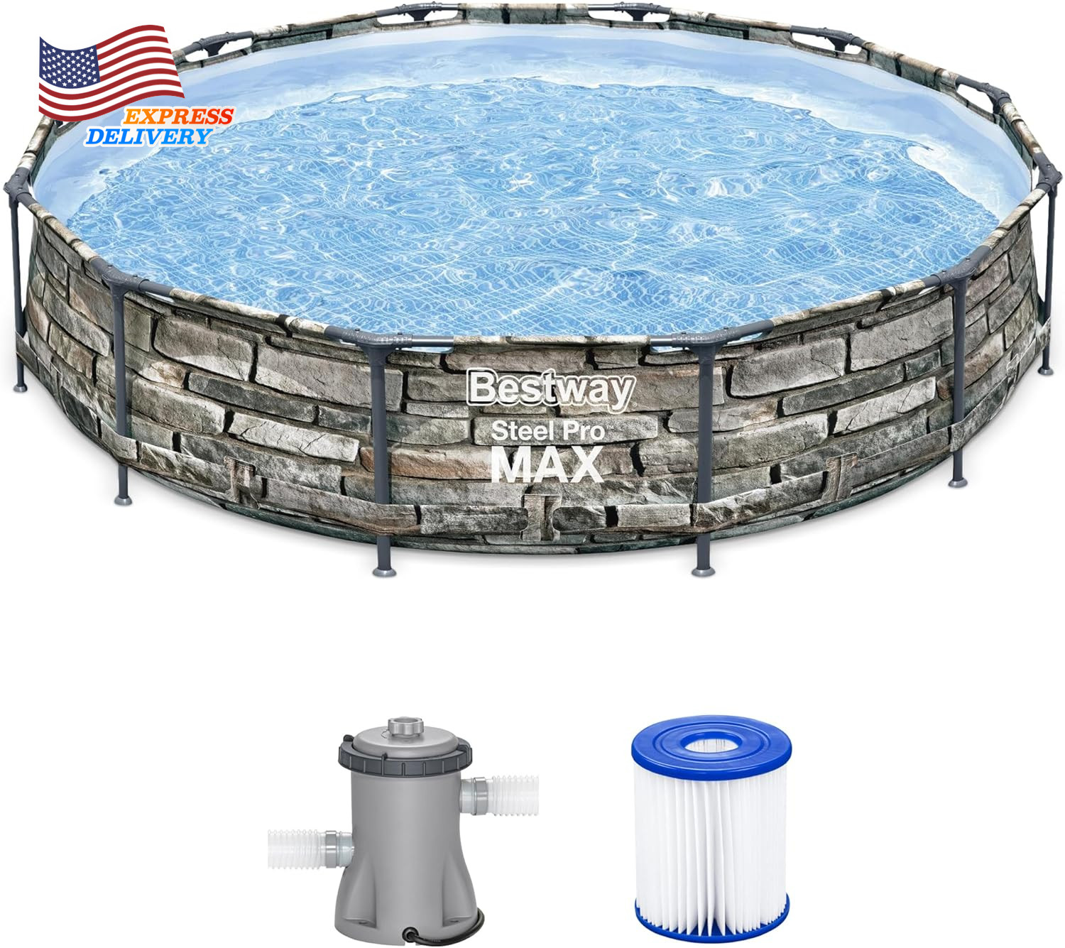12' X 30" Round Steel Frame Above Ground Swimming Pool Kit with Filter Pump gallery