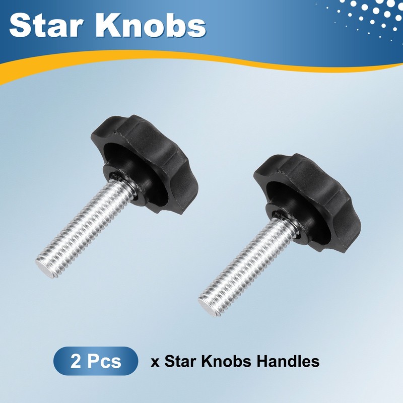 2Pcs M8 x 30mm Male Thread Star Knobs Handles Hand Clamping Screws Black gallery