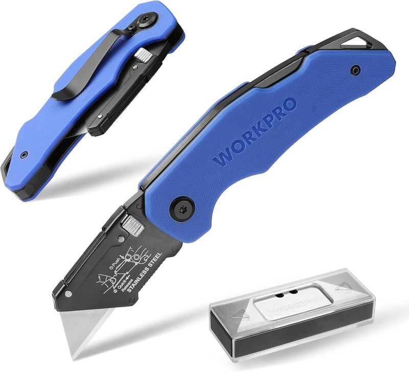 WORKPRO Folding Utility Knife G10 Handle 10PACK Blade w/Stainless Steel Head USA gallery
