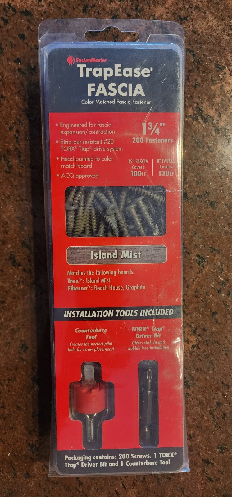 FastenMaster TrapEase Color Matched Fascia 1-3/4" Fastener 200 pack, Island Mist gallery