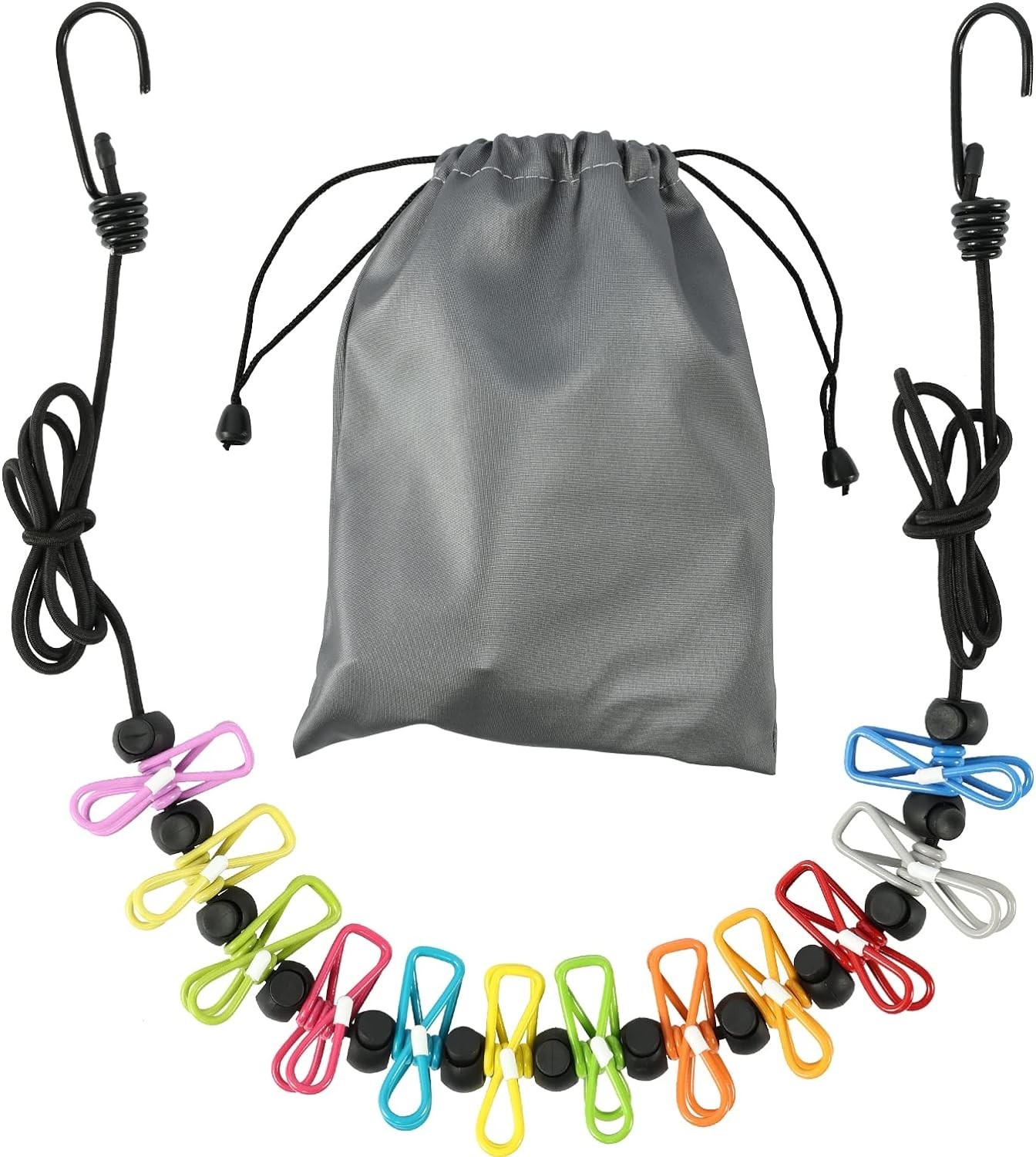 Retractable Portable Clothesline for Travel, Clothing line with 12 Clothes Cl... gallery