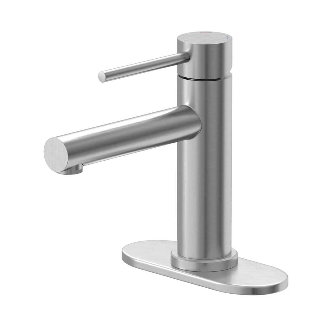 BWE Single-Handle Low-Arc Bathroom Faucet Brushed Nickel with Deckplate & Drain gallery