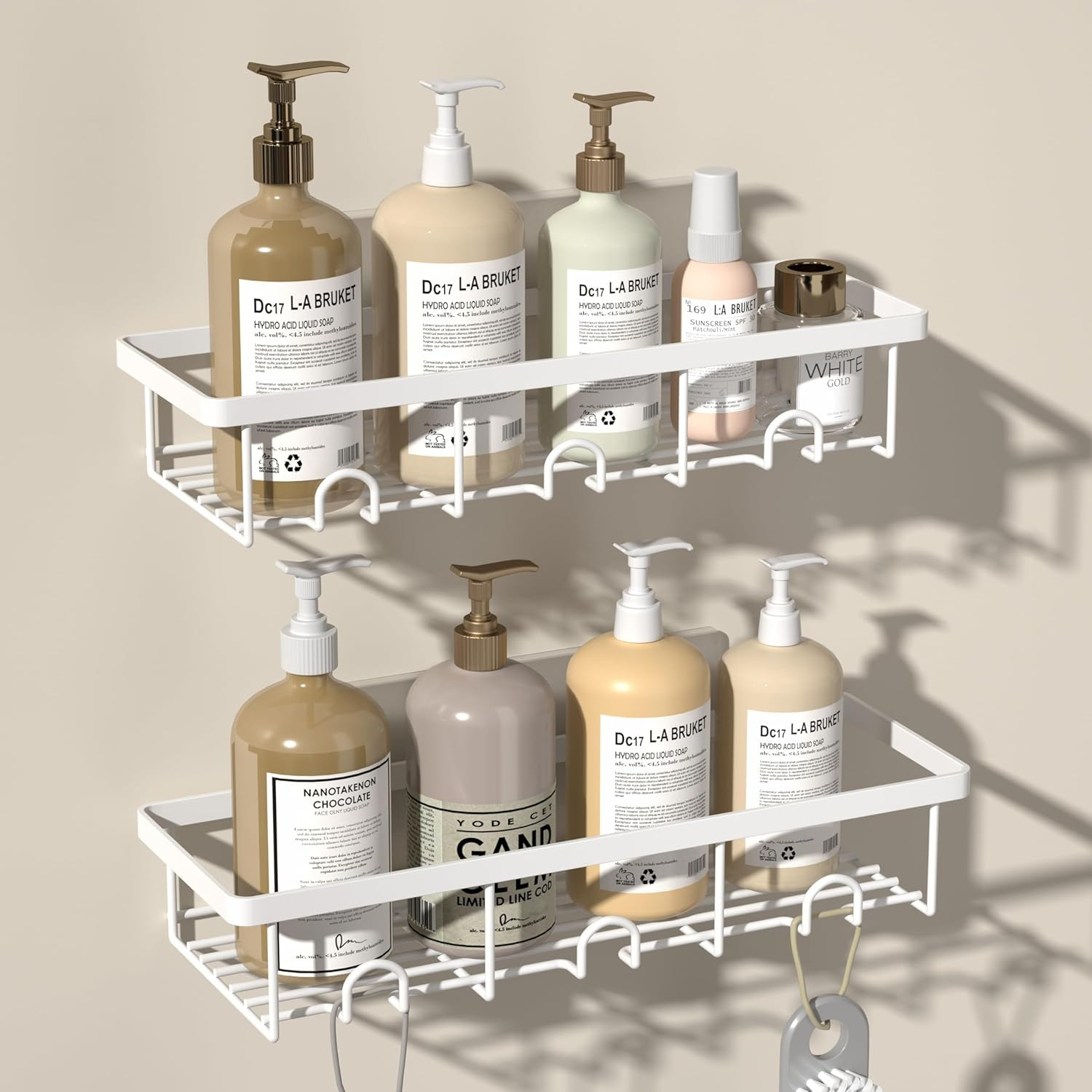 White Shower Caddy Organizer, 2 Pack Adhesive Shampoo Holder Basket Shelves for gallery