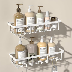 White Shower Caddy Organizer, 2 Pack Adhesive Shampoo Holder Basket Shelves for