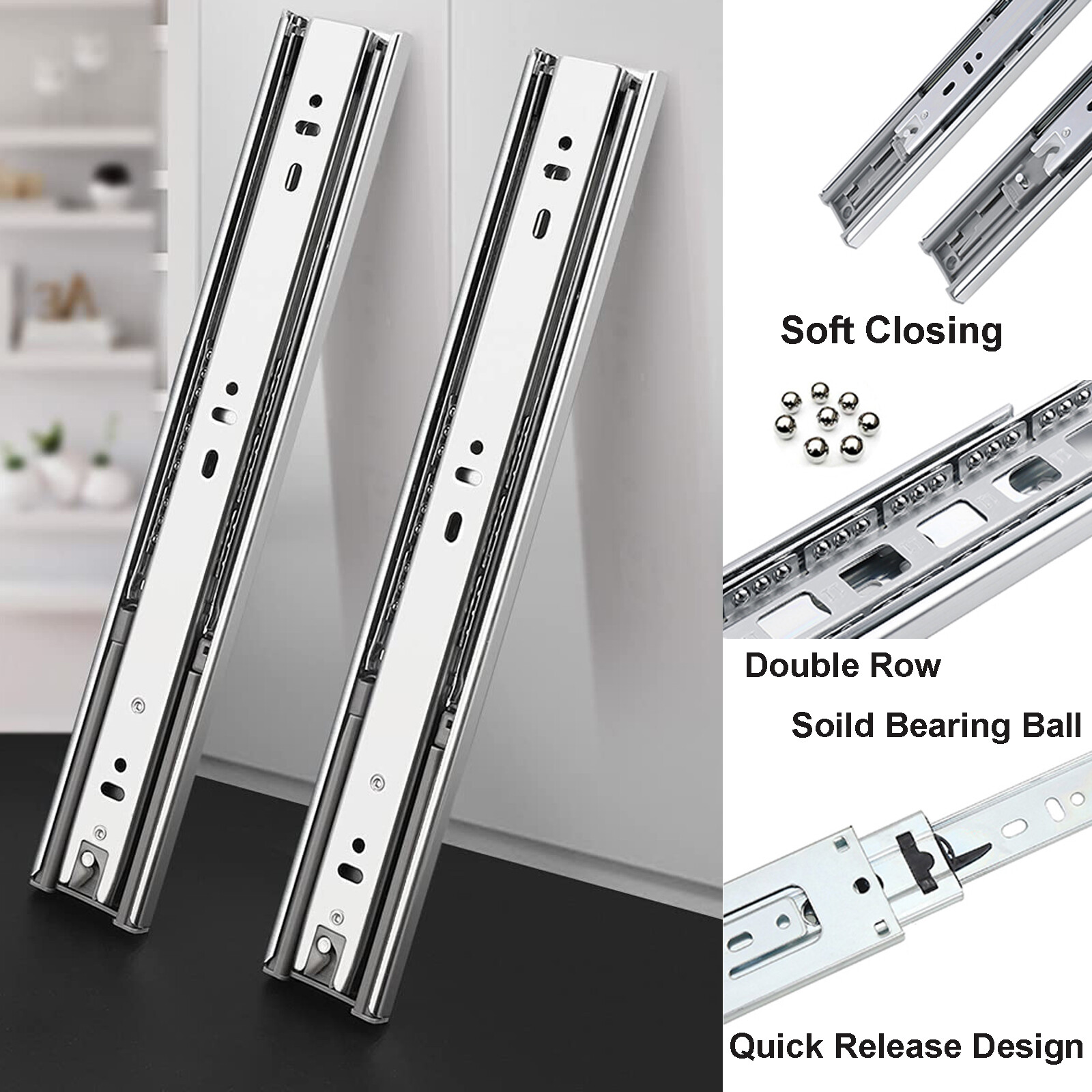 10 Pairs Soft Close Drawer Slides Full Extension 80LB Ball Bearing 18-24'' Rail gallery