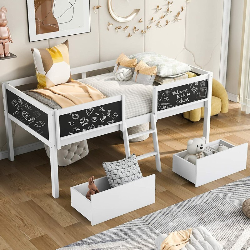 Solid Wood Loft Bed w/ Storage Drawers or Shelves Platform Bed Frame Bedroom Set gallery
