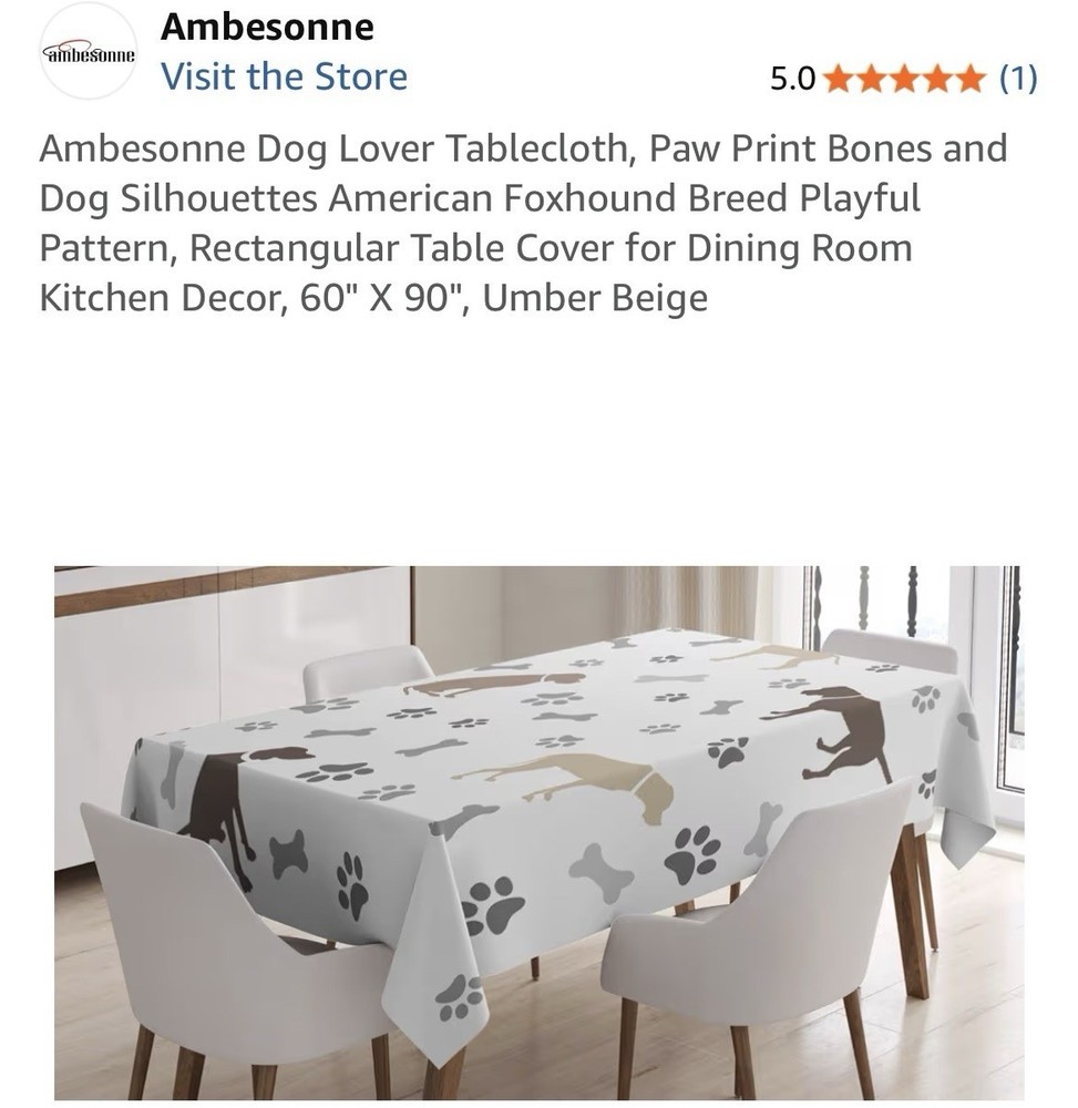 Neutral Tones Fun Rectangular Dog Lovers Tablecloth 60”x90” Machine Washable