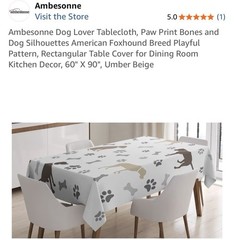 Neutral Tones Fun Rectangular Dog Lovers Tablecloth 60”x90” Machine Washable